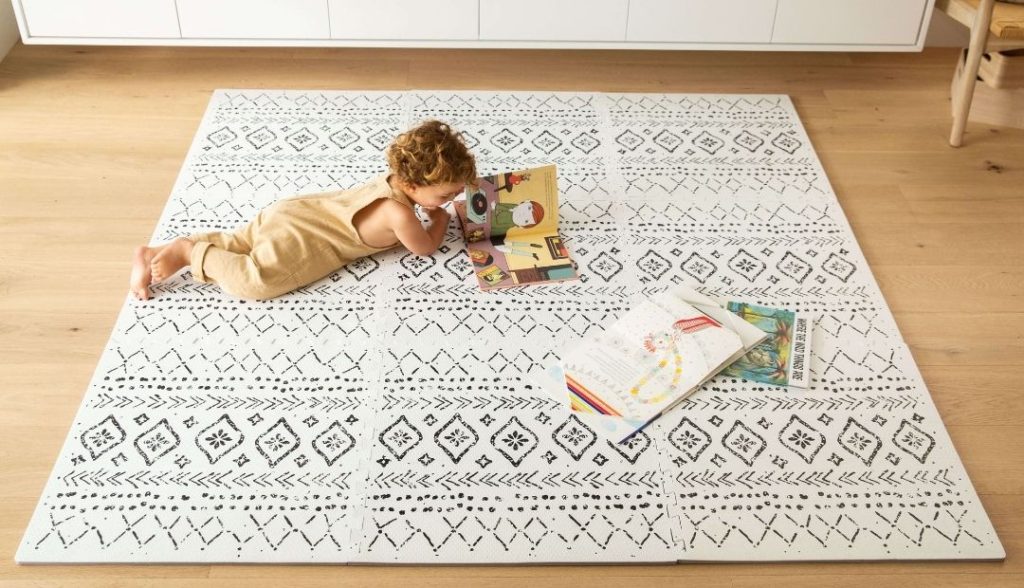 Lillefolk Stylish Foam Play Mat for Baby Thick Gray Soft Covers 6 ft x 4 ft Non-Toxic Playmat Interlocking Puzzle Tiles for Tummy Time and Crawling